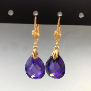 Amethyst Crystal Earrings Gold Tone Leverback
